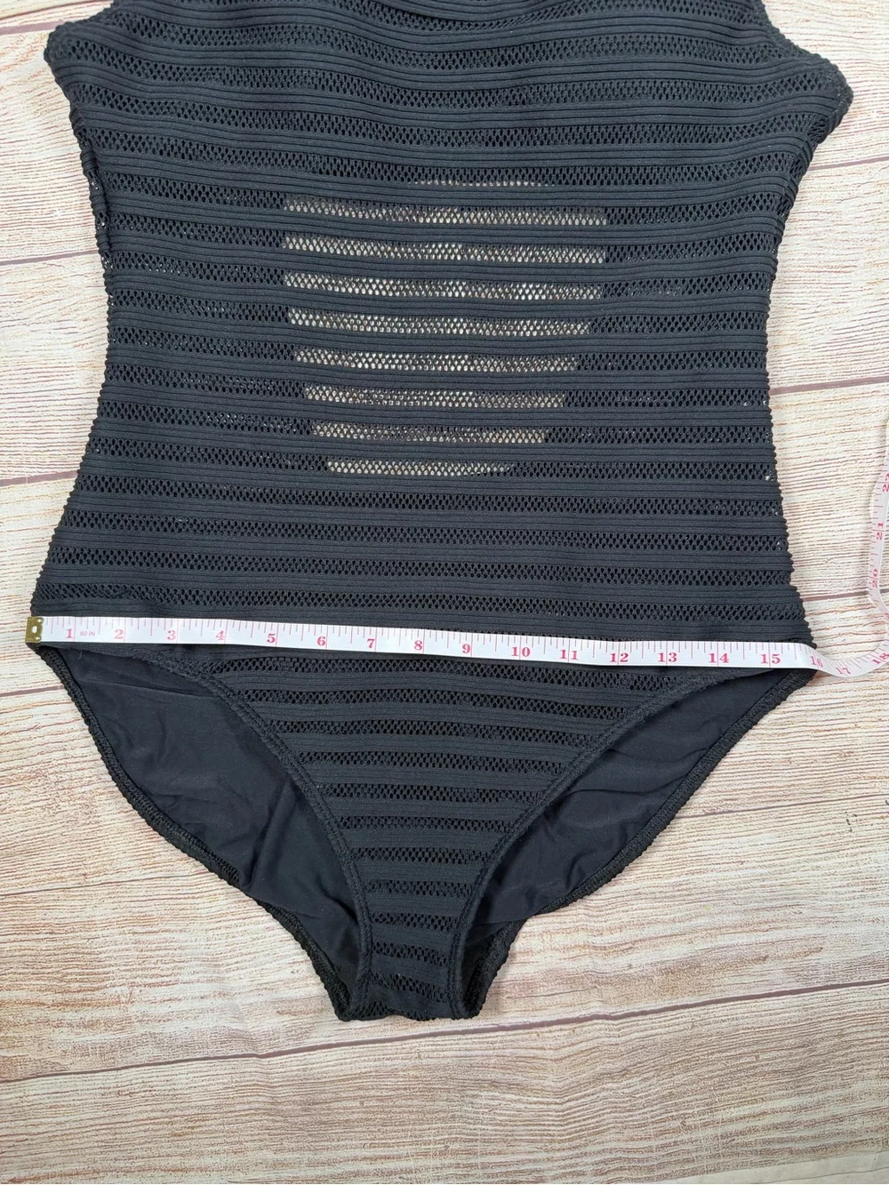 Lauren Ralph Lauren Black Striped Mesh One-Piece Swimsuit